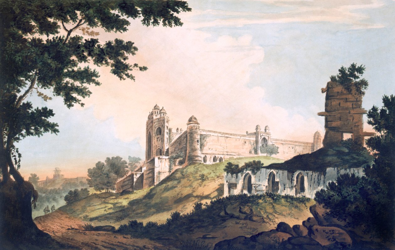 Kilátás a mecsetre a Futtipoor Sicri pubban. 1785-88. alkotó: William Hodges