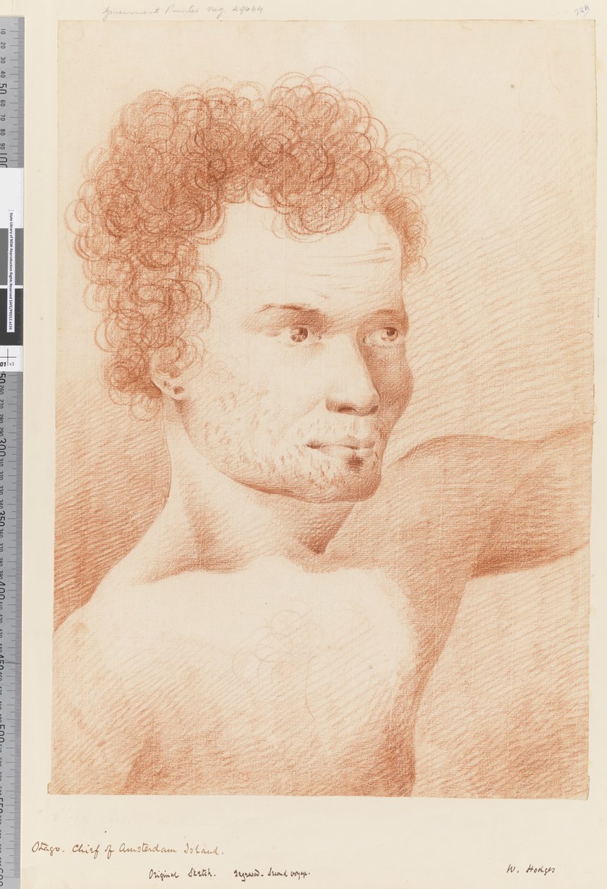 24a. oldal Otago, Amszterdam-sziget vezetője, 1768-75 (vörös-fehér kréta) alkotó: William Hodges