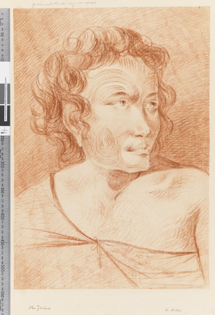 32b. oldal Új-zélandi maori portré, 1768-75 (vörös kréta) alkotó: William Hodges