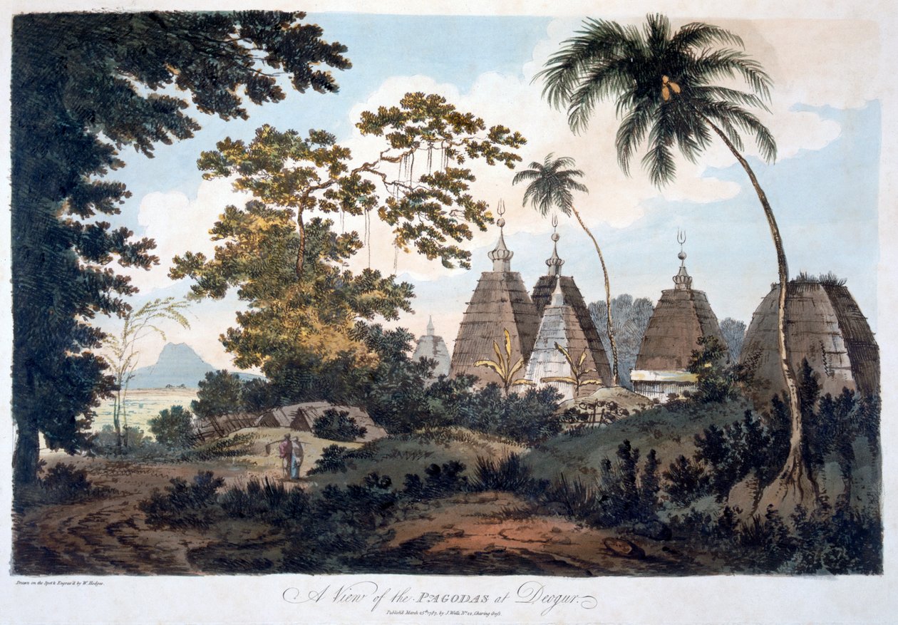 Pagodák Deogurban, 1787 (akvatinta) alkotó: William Hodges
