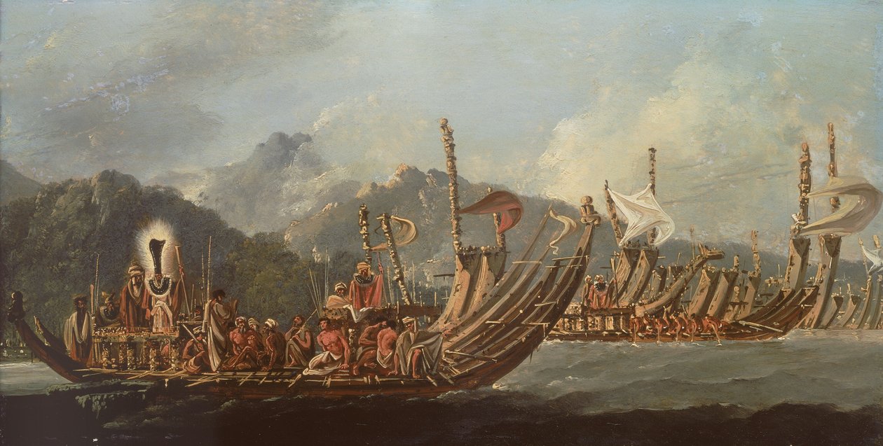 A Tahitin lévő háborús gályák áttekintése alkotó: William Hodges