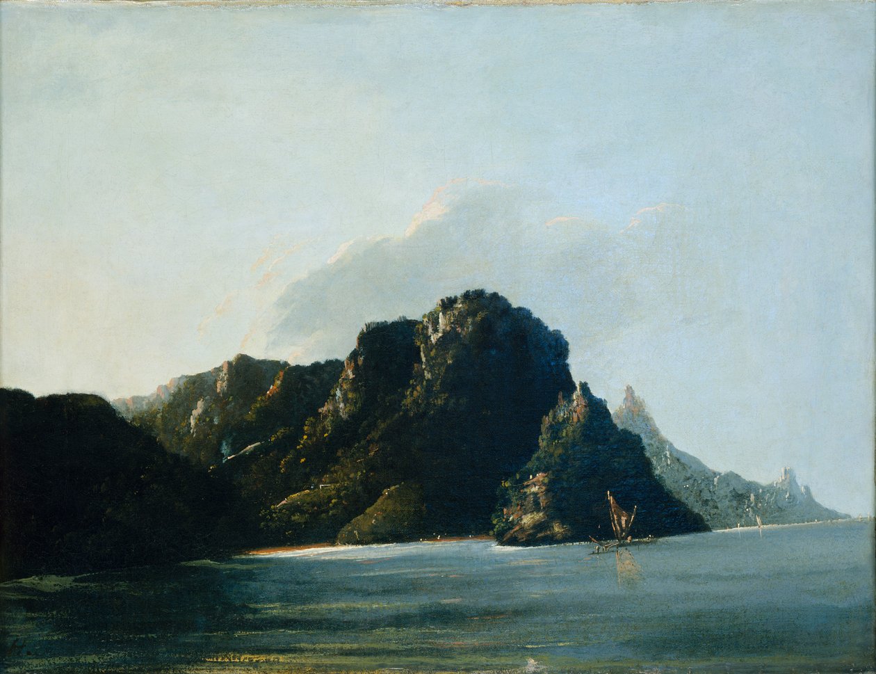 A Marquesas-szigeteken lévő Resolution [Vaitahu] öböl látképe alkotó: William Hodges