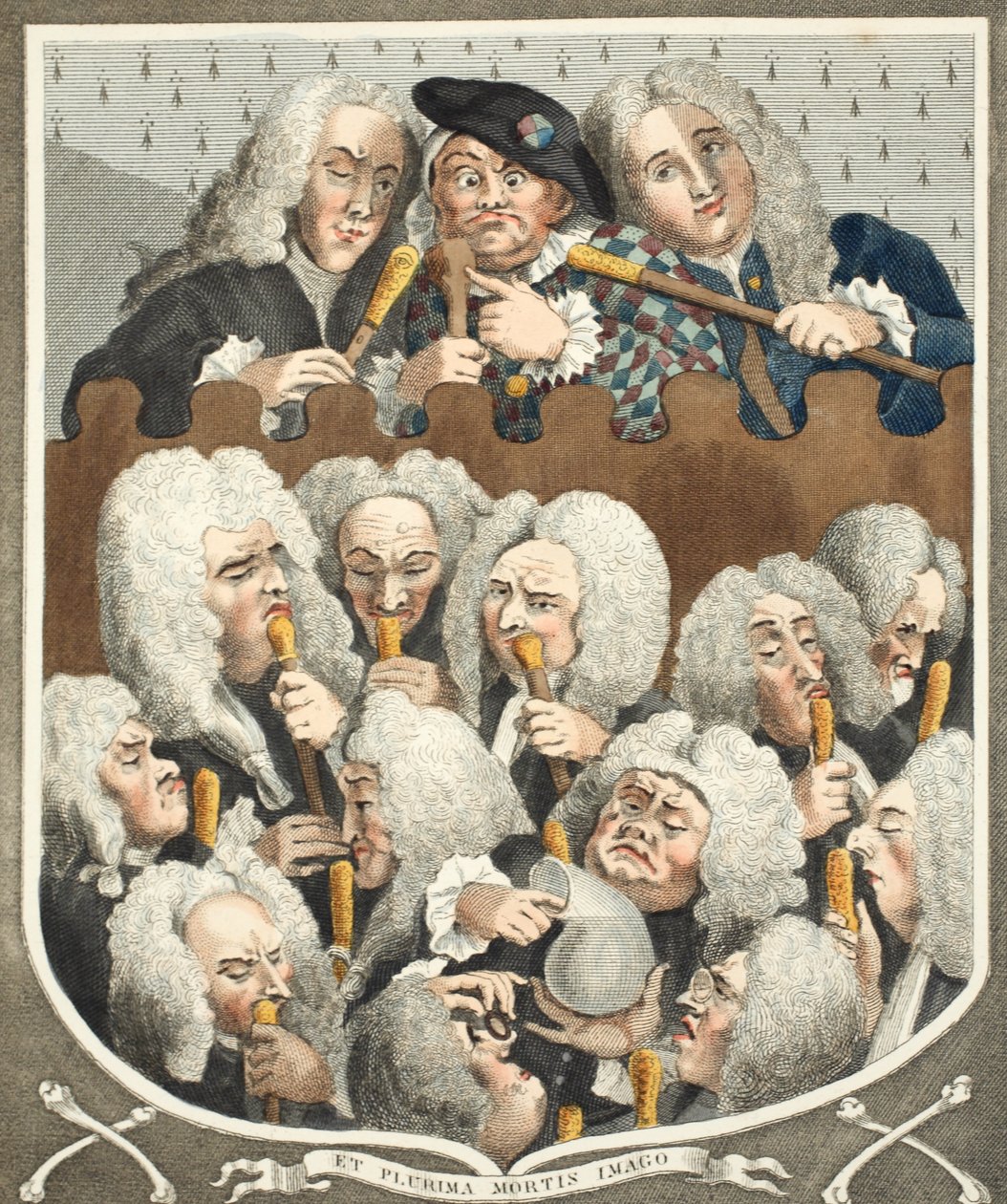 A Consultation of Physicians, vagy The Company of Undertakers, illusztráció a „Hogarth Restored: The Whole Works of the híres William Hogarth, újrametszett Thomas Cook” című kocsmából. 1812 (kéz színű alkotó: William Hogarth
