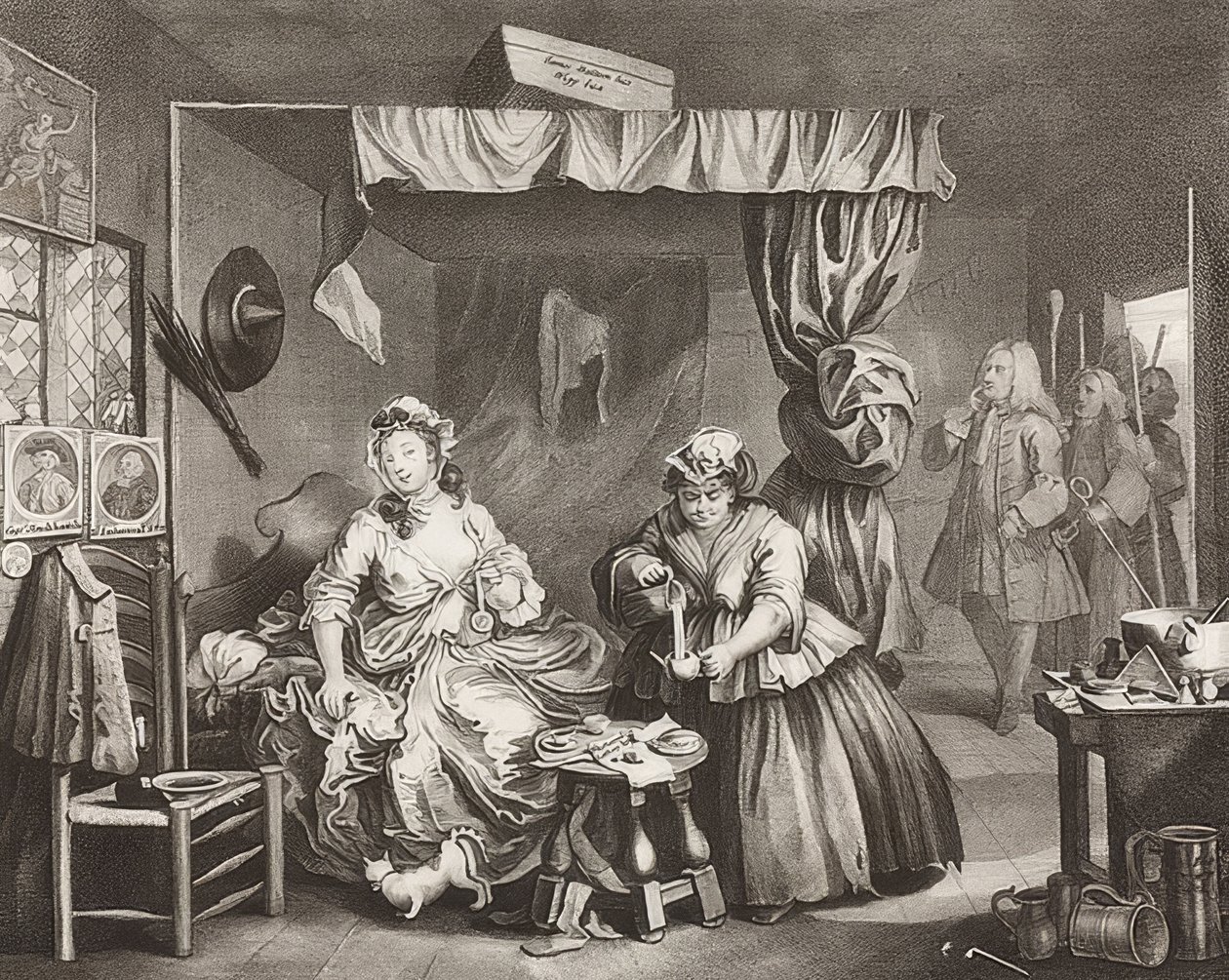 Egy szajha? S Haladás / A kurva útja, 3. lap: A letartóztatás. 1732 alkotó: William Hogarth