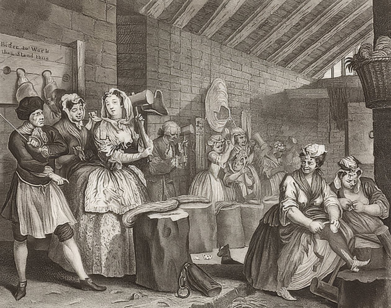 Egy szajha? S Haladás / A kurva útja, 4. lap: Im Zuchthaus. 1732 alkotó: William Hogarth