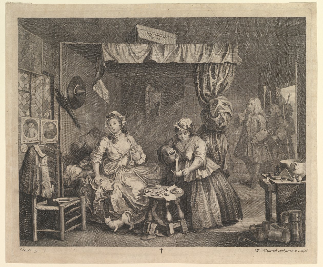A parázna fejlődés, 3. tábla, 1732. április. alkotó: William Hogarth