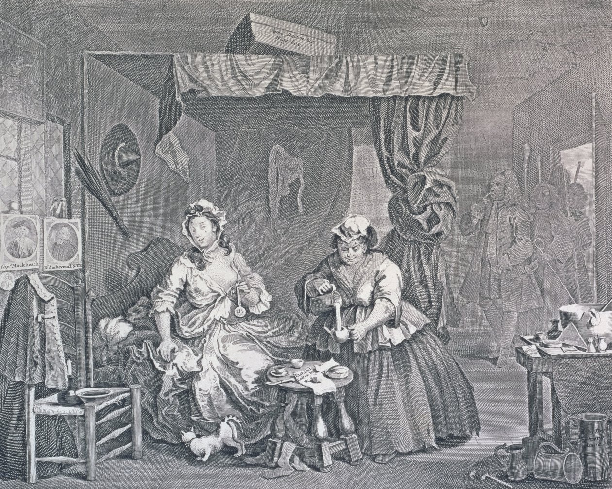 Egy szajha fejlődése, Harmadik tábla: Egy bíró elfogta, 1732 (rézkarc és metszet) alkotó: William Hogarth