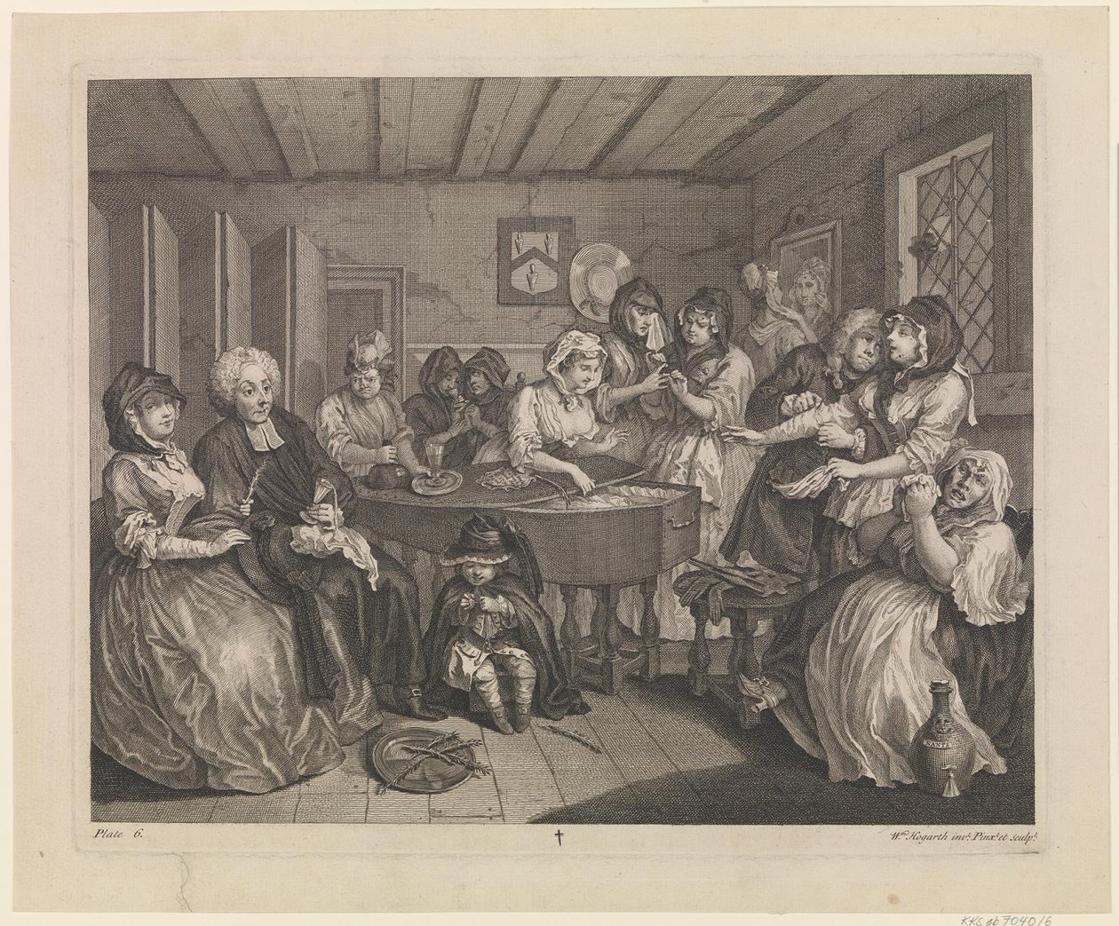 Egy szajha fejlődése, 6. tábla alkotó: William Hogarth