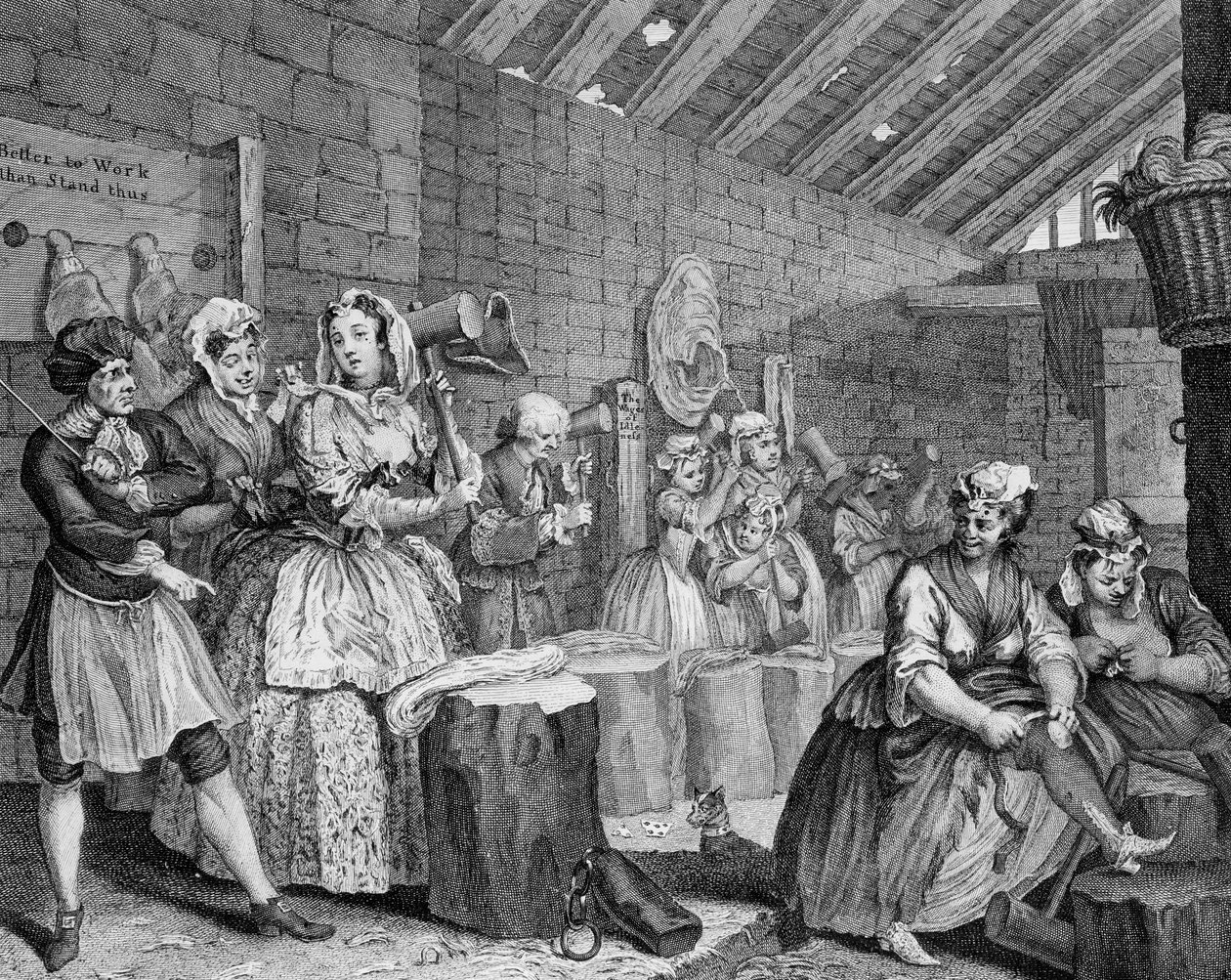 A parázna haladás, IV. tábla, jelenet a menyasszonyi kútban alkotó: William Hogarth