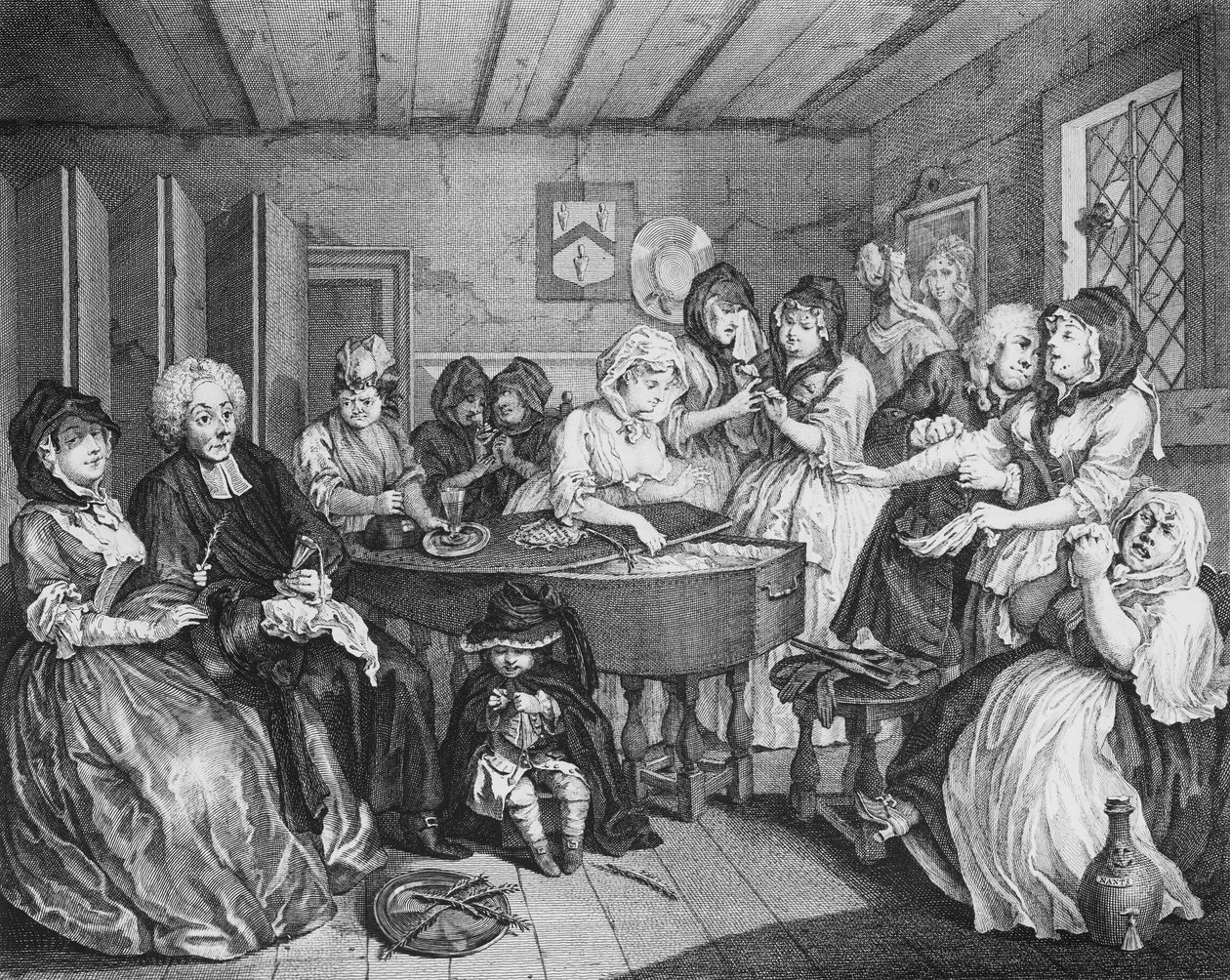Egy szajha fejlődése, VI. tábla, A temetés alkotó: William Hogarth