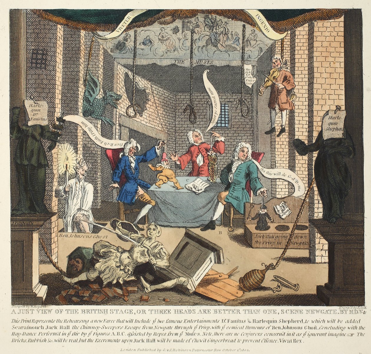 A brit színpad igazságos képe vagy a három fej jobb, mint egy, 1724, illusztráció a „Hogarth Restored: The Whole Works of the híres William Hogarth, újrametszette Thomas Cook” című kocsmából. 181 alkotó: William Hogarth