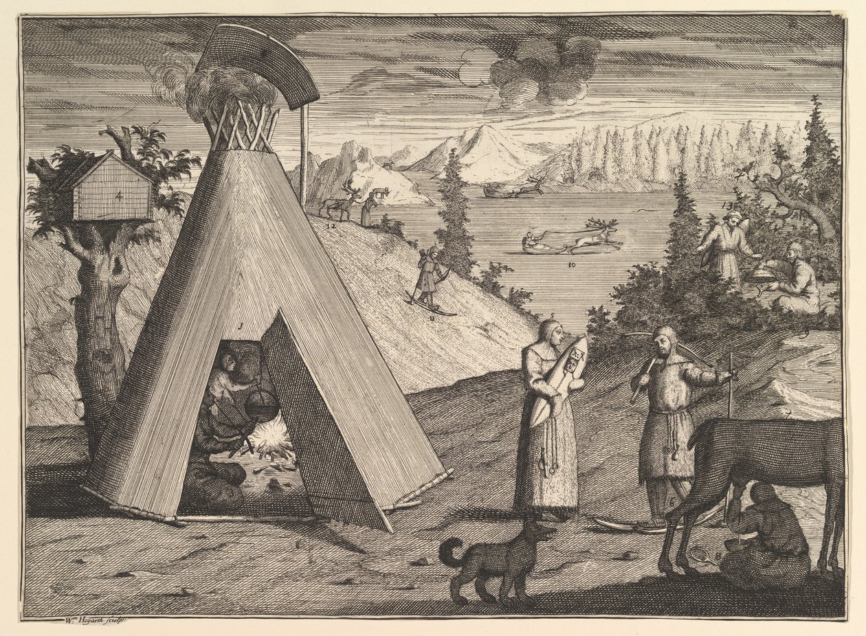 Egy lappföldi kunyhó Aubry de La Mottrayes Európa-szerte, Ázsiában és a... egy részébe utazik, 1723-24. alkotó: William Hogarth