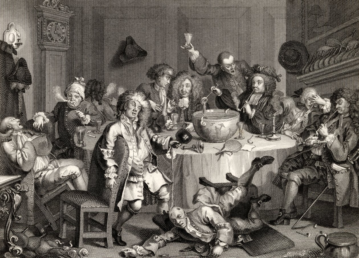 A Midnight Modern Conversation a William Hogarth műveiből, 1833-ban alkotó: William Hogarth