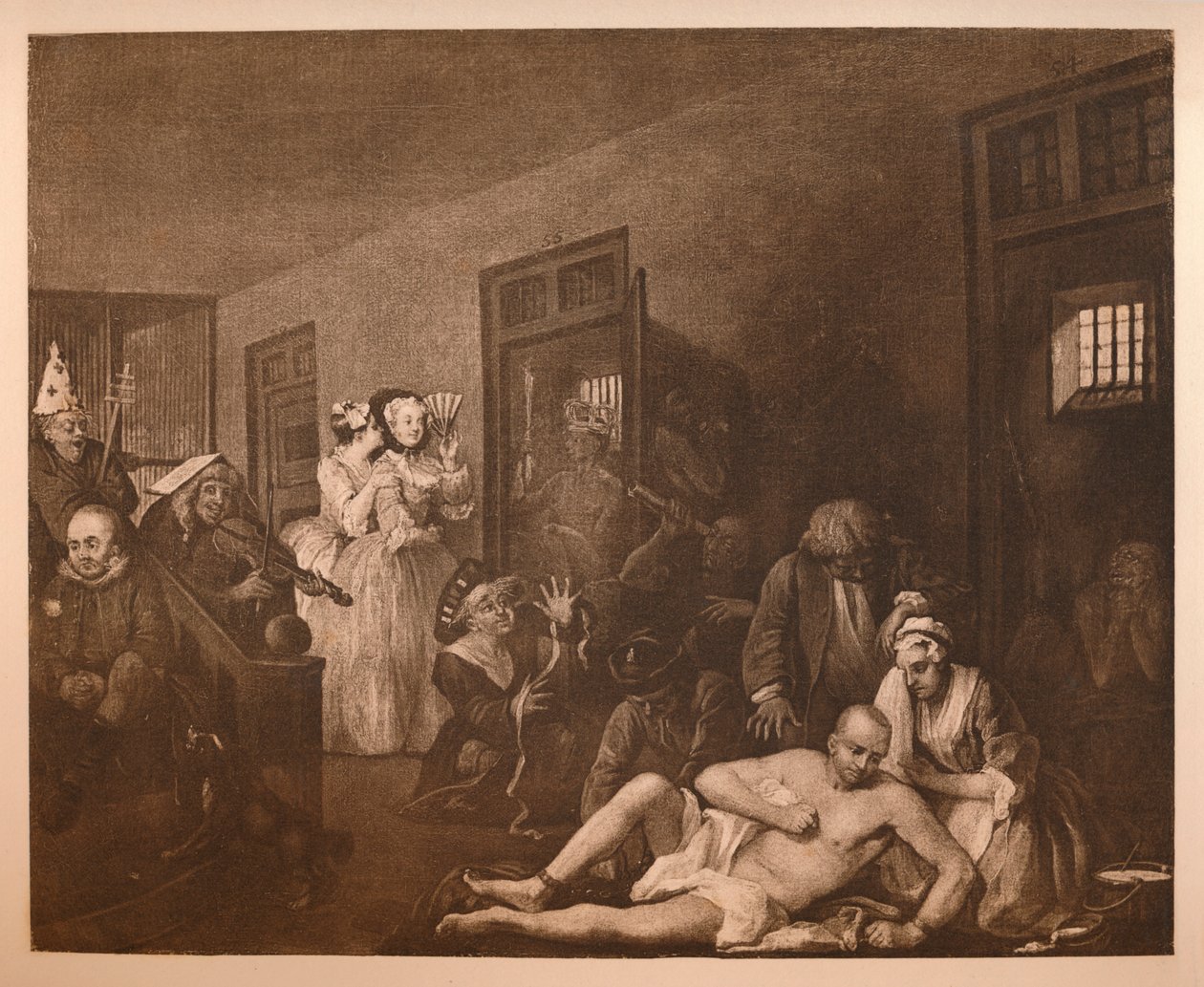 A Gereblye fejlődése – 8: Az őrült ház, 1733. alkotó: William Hogarth