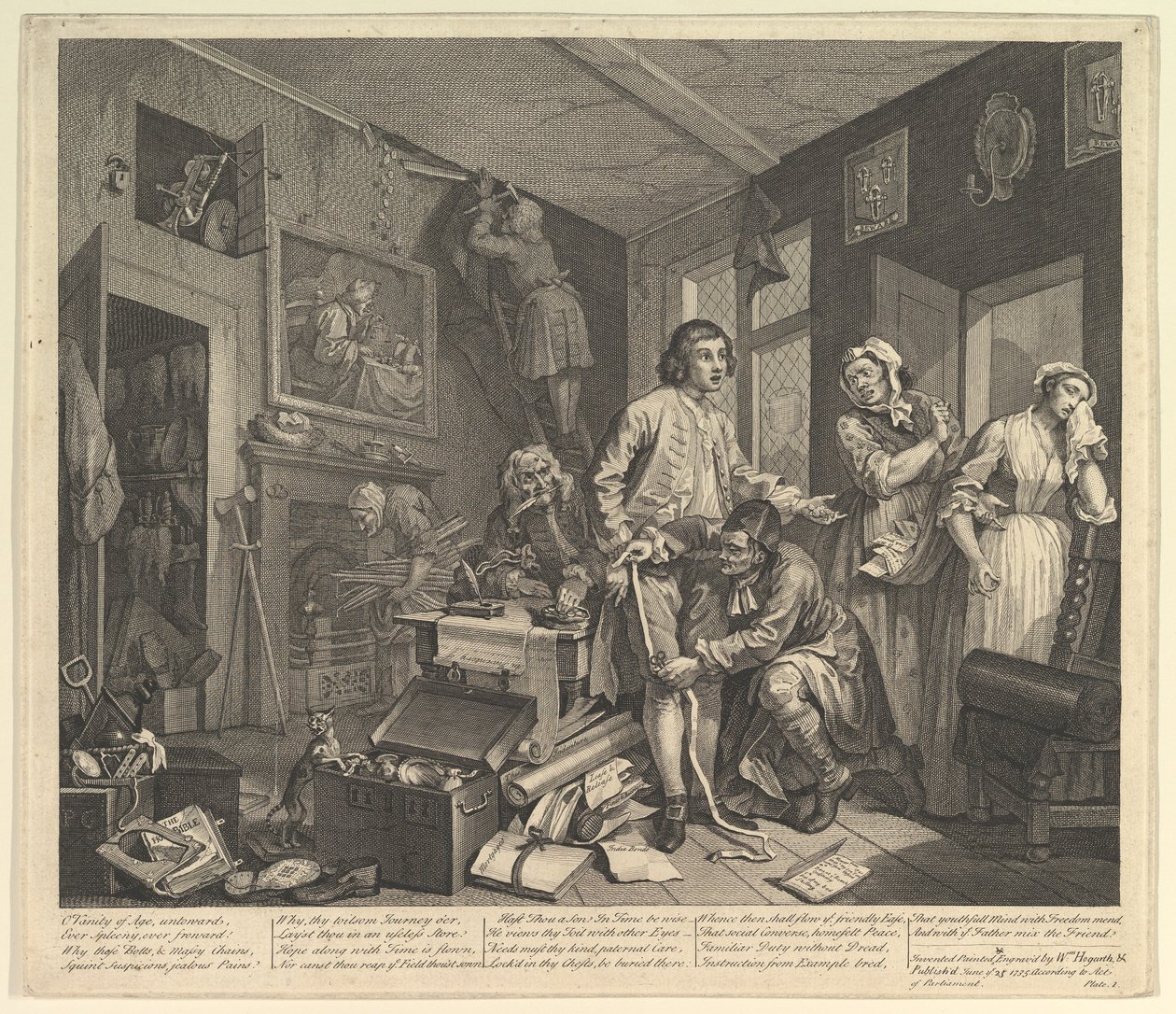 A Rakes Progress, 1. tábla, 1735. június 25. alkotó: William Hogarth