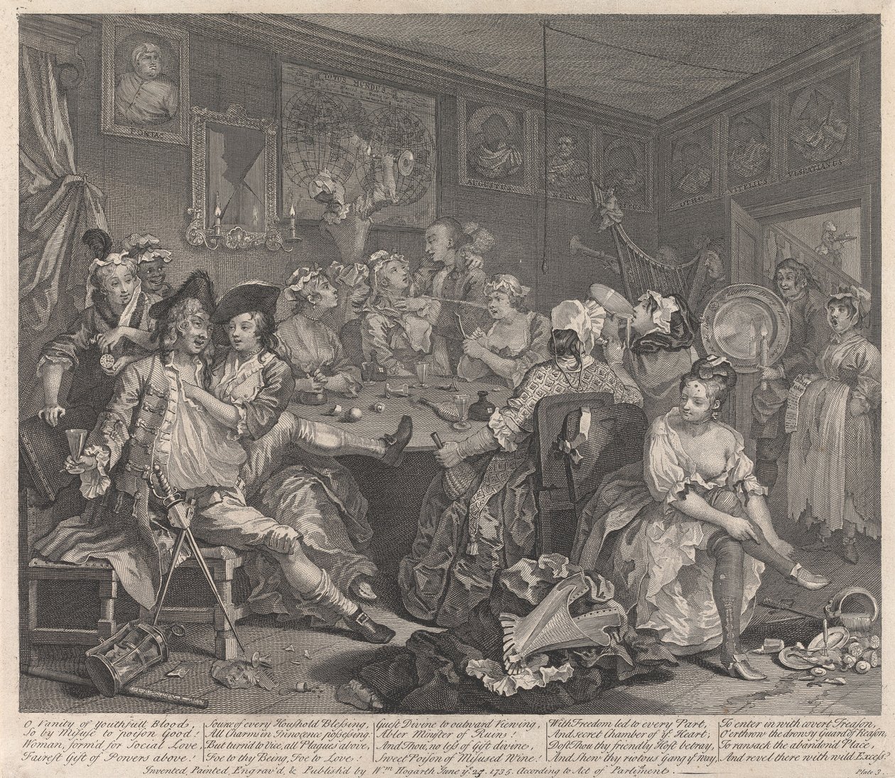 Egy kéjenc élete, 3. tábla: Dőzsöl alkotó: William Hogarth