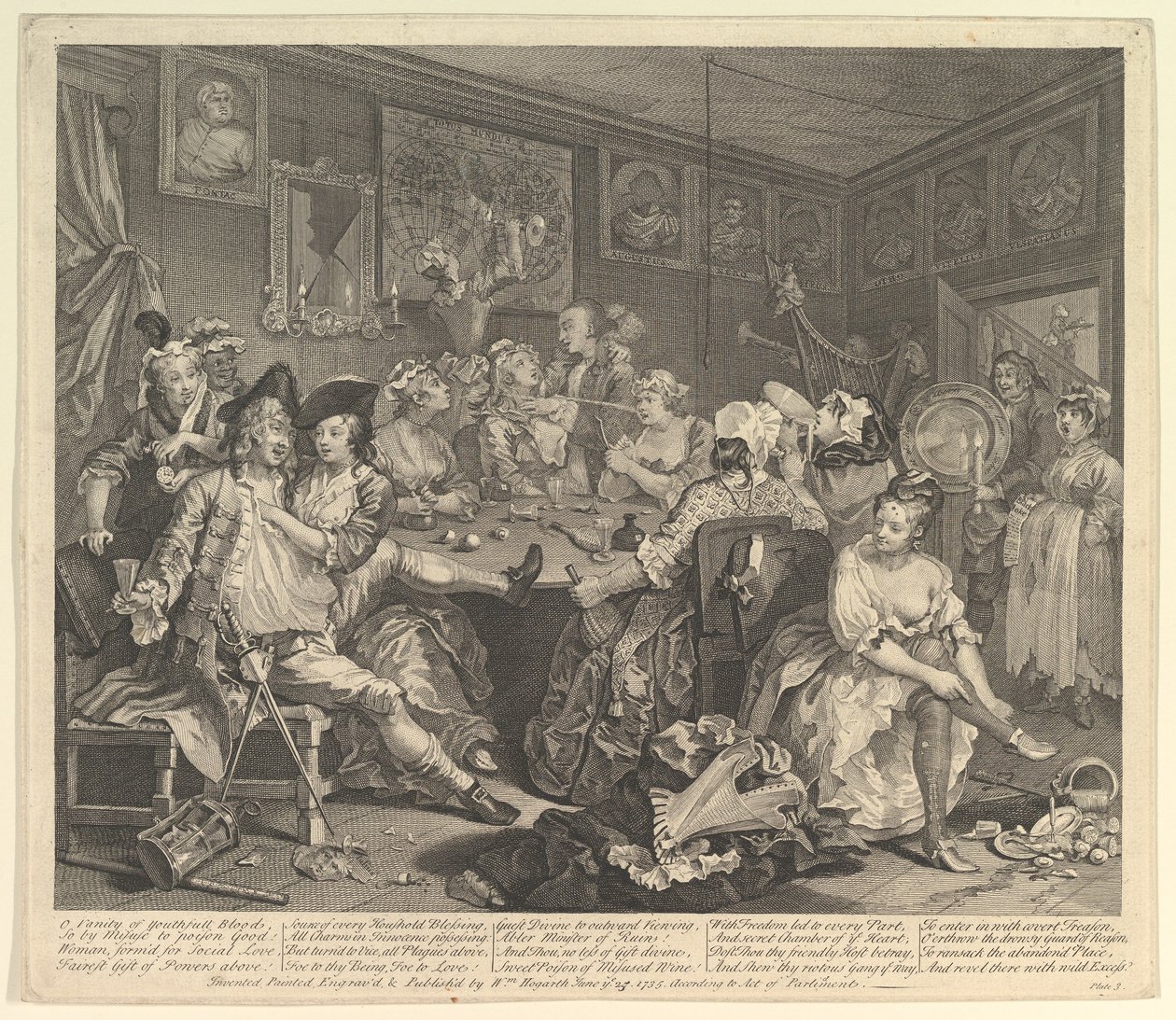 A Rakes Progress, 3. tábla, 1735. június 25. alkotó: William Hogarth