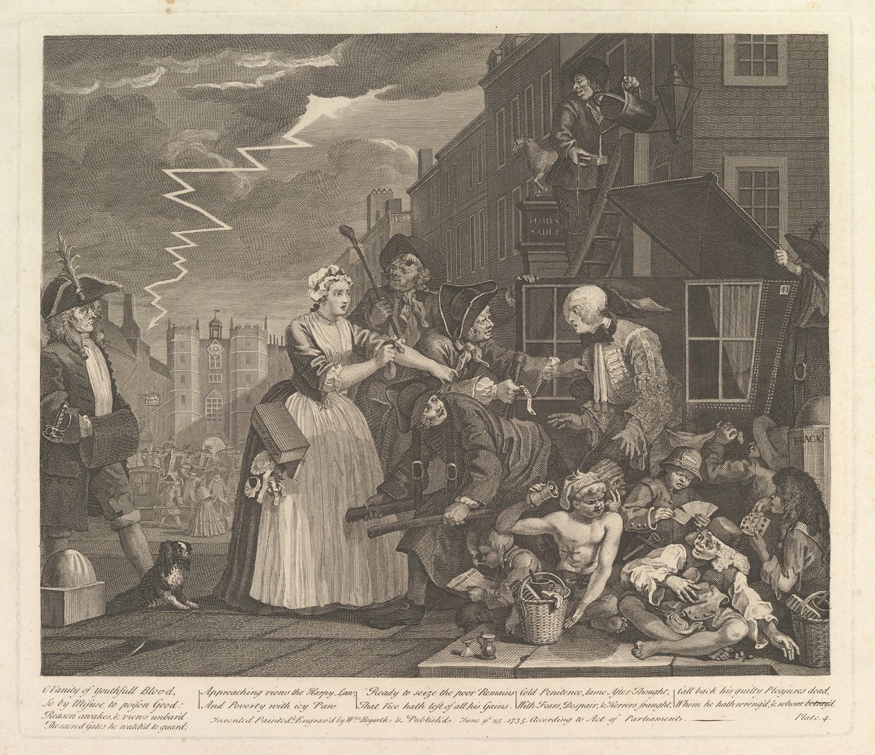 A Rakes Progress, 4. tábla, 1735. június 25. alkotó: William Hogarth
