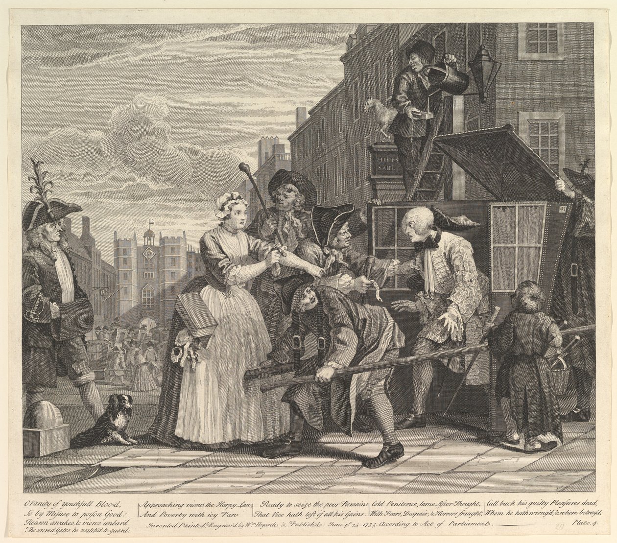 A Rakes Progress, 4. tábla, 1735. június 25. alkotó: William Hogarth