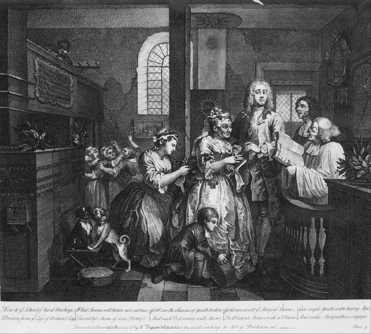 Egy gereblye haladása, 5. lemez, házas egy öreglányhoz alkotó: William Hogarth