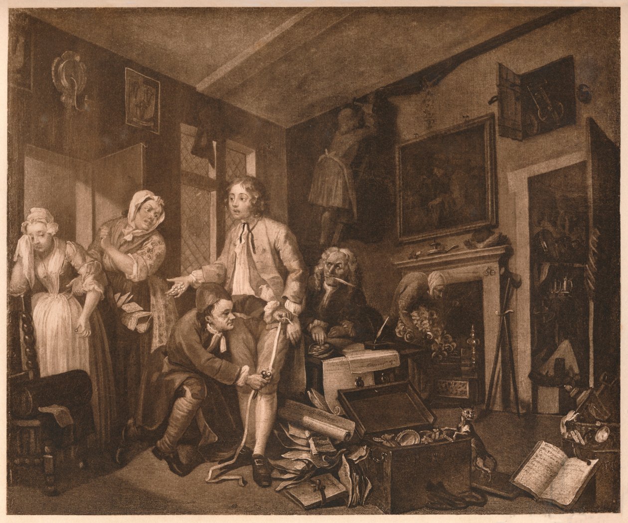 Egy gereblye fejlődése, I. jelenet, 1735 alkotó: William Hogarth
