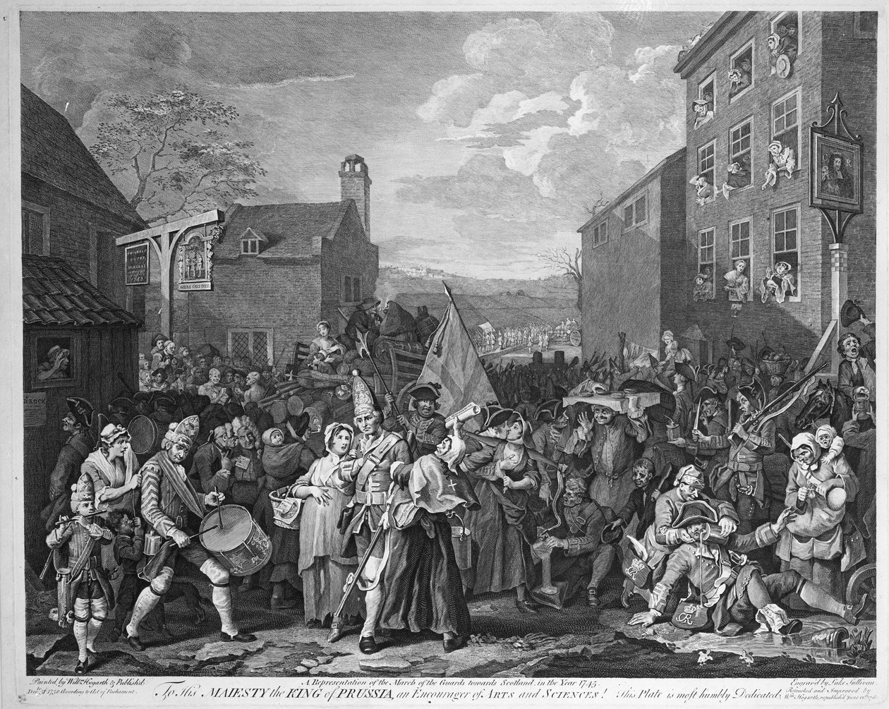 A gárdisták menetének ábrázolása Skócia felé 1745-ben, 1750-ben jelent meg alkotó: William Hogarth