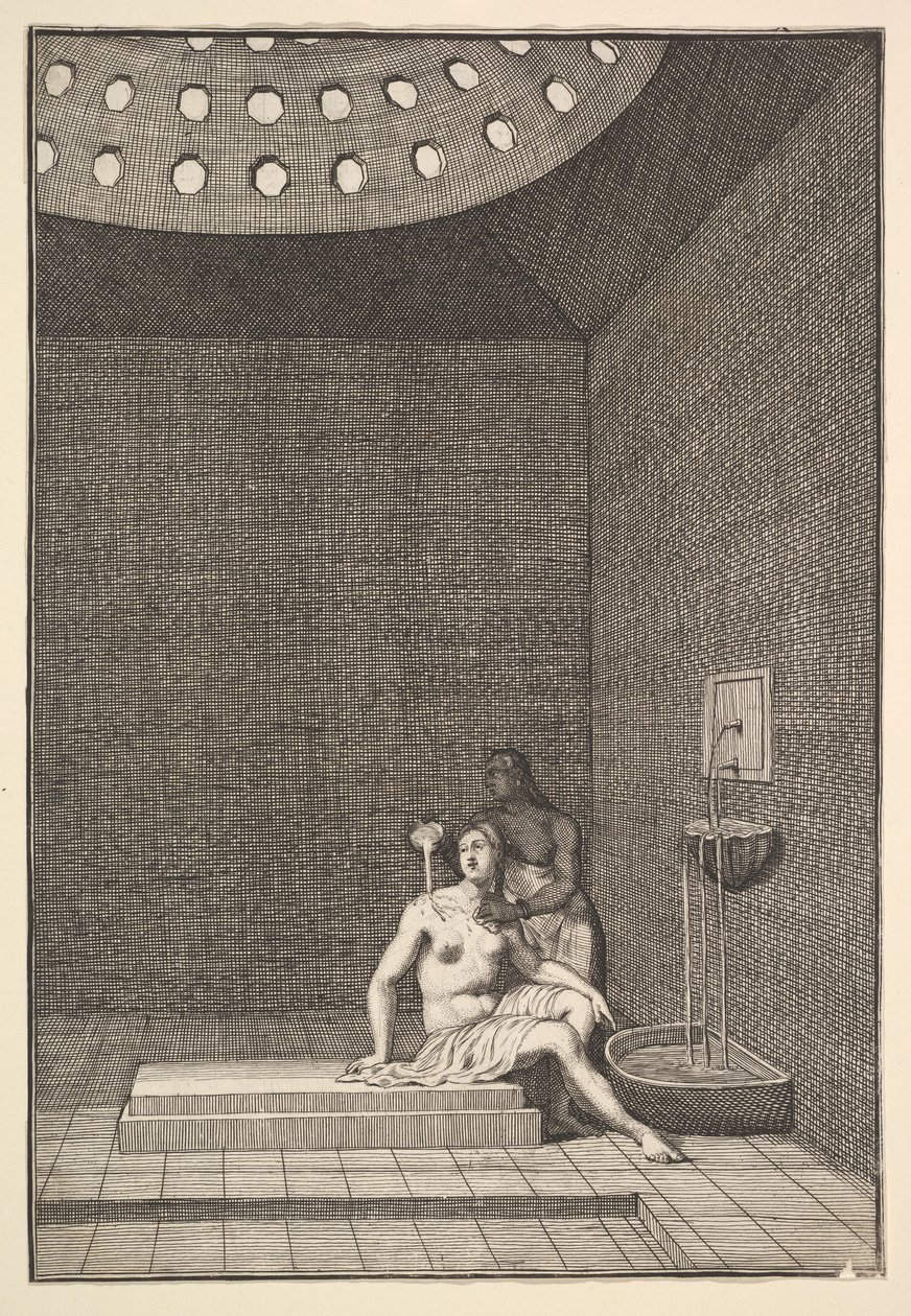Egy törökfürdő Aubry de La Mottrayes Európa-szerte, Ázsiában és az o... részébe utazik, 1723-24. alkotó: William Hogarth