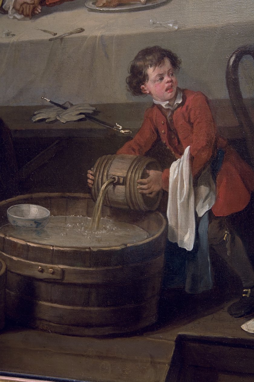 Egy elzavart sörény egy hordó pálinkát önt egy fél hordó koszos lejtőre, részlet az An Election I. jelenetből, An Election Entertainment, 1744-45 alkotó: William Hogarth