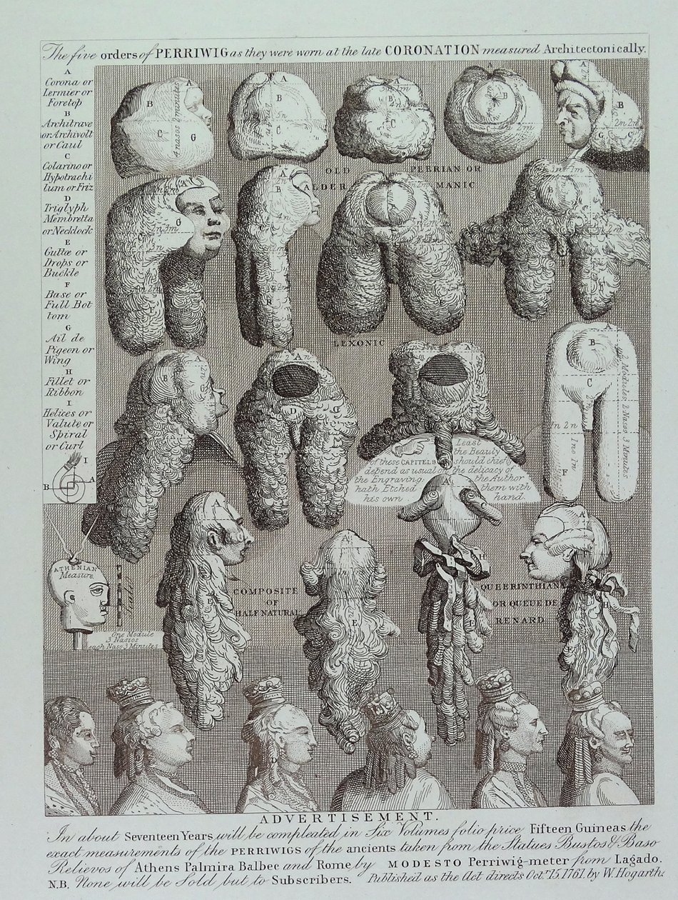 Parókák reklámja alkotó: William Hogarth