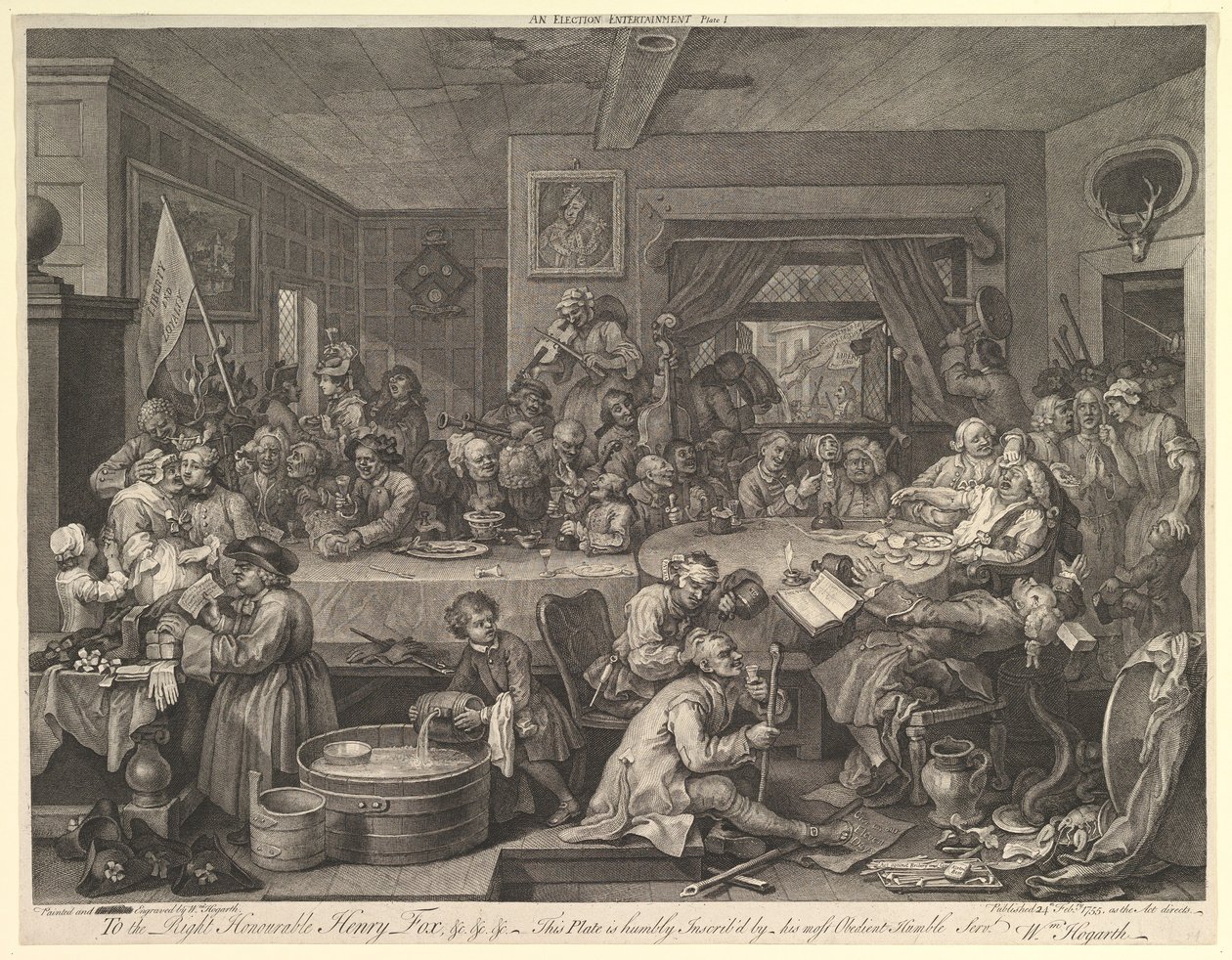 Választási mulatság, I. tábla: Négy lenyomat egy választásról, 1755. február. alkotó: William Hogarth