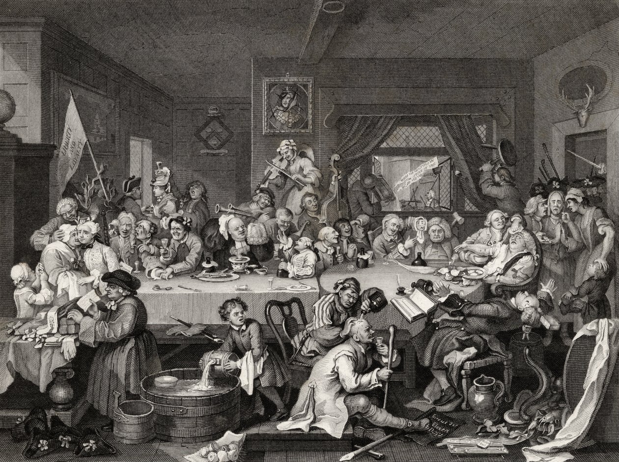 An Election Entertainment, metszett T.E. Nicholson, a William Hogarth műveiből, 1833-ban jelent meg alkotó: William Hogarth