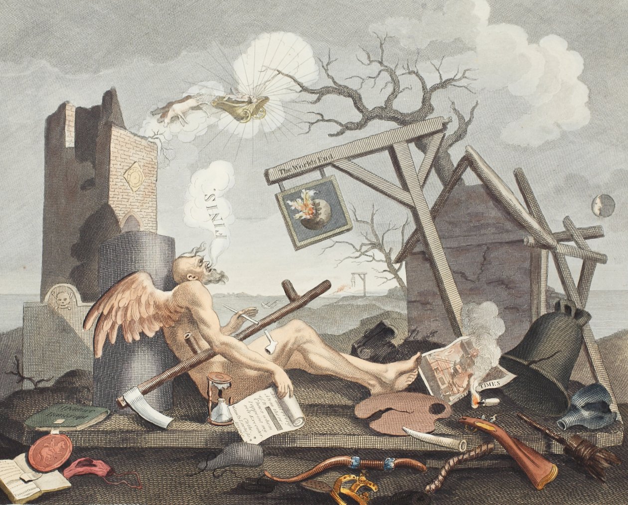 Bathos, az elsüllyedés módja, a fenséges festményeken, a Dealers in Dark Pictures felirattal, illusztráció a „Hogarth Restored: The Whole Works of the híres William Hogarth” című könyvből, amelyet Thomas újra metszett alkotó: William Hogarth