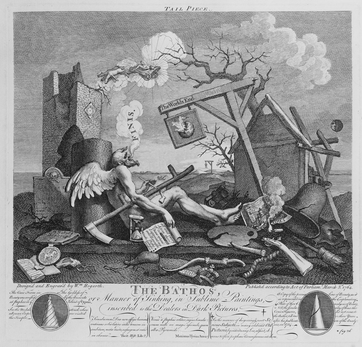 Bathos, az elsüllyedés módja, a fenséges festményeken, amelyek a Dealers in Dark Pictures feliratot kapták, 1764 alkotó: William Hogarth