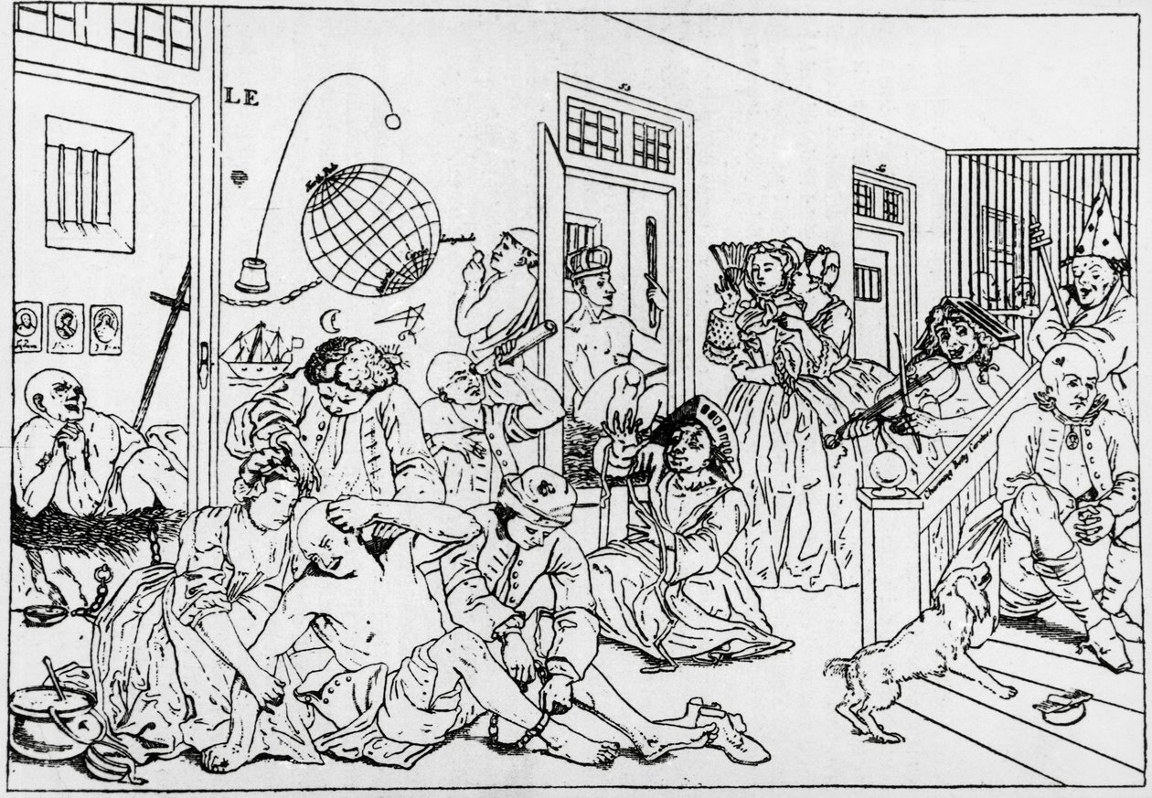 Bedlam elmegyógyintézet, metszet a rake fejlődéséről, William Hogarth (1697-1764) alkotó: William Hogarth