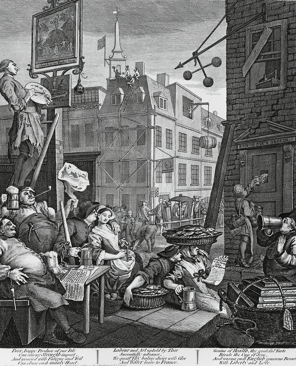 Beer Street, London, metszet William Hogarth (1697-1764), Egyesült Királyság alkotó: William Hogarth