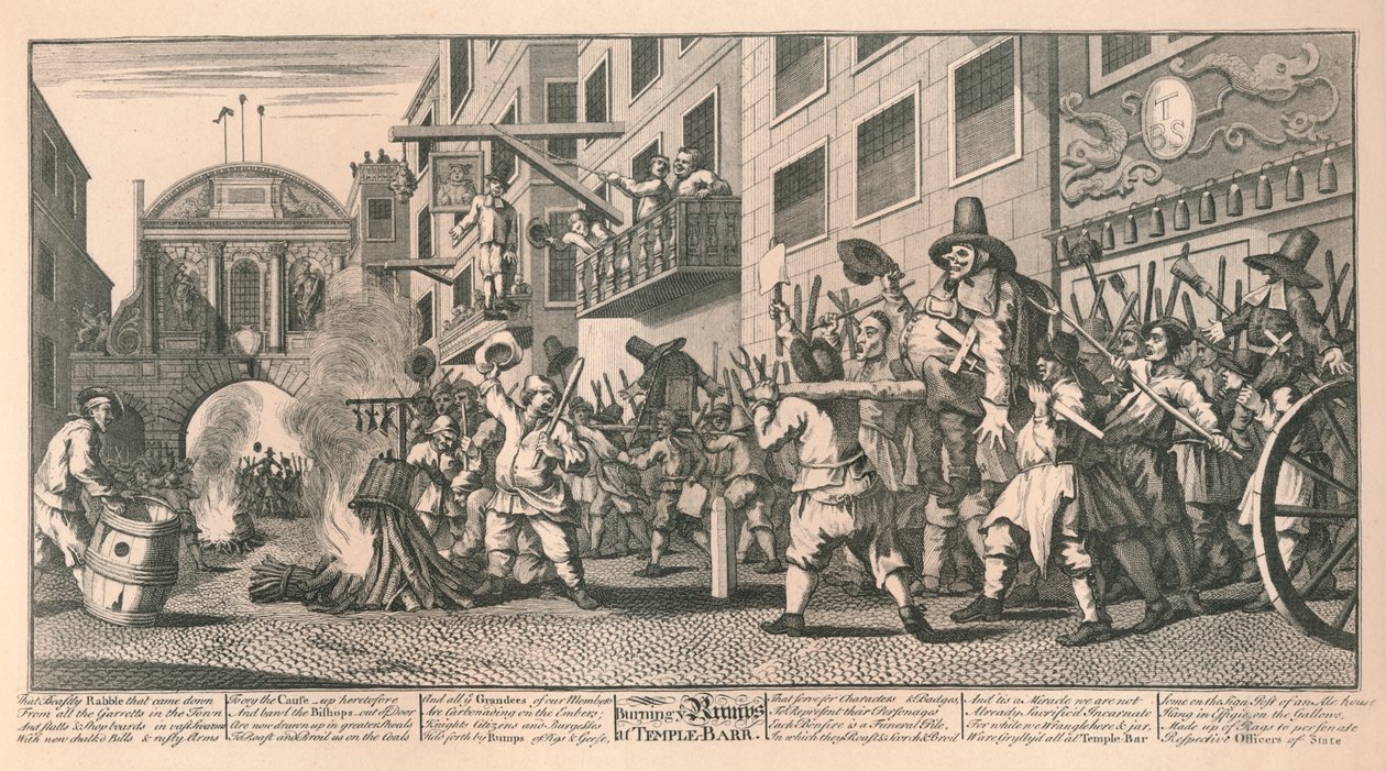 Burning the Rumps a Temple Bar-ban, London, 1726. alkotó: William Hogarth