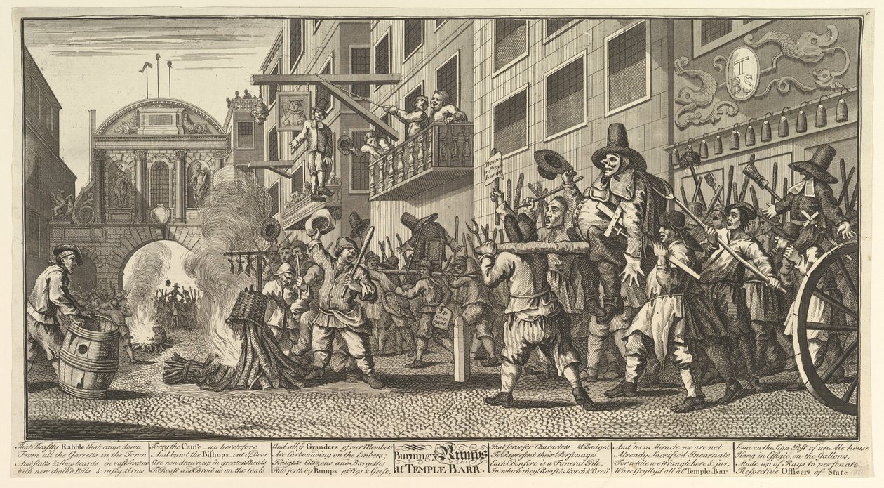 Burning the Rumps at Temple Bar Tizenkét nagy illusztráció Samuel Butler Hudibras című művéhez..., 1725-68. alkotó: William Hogarth
