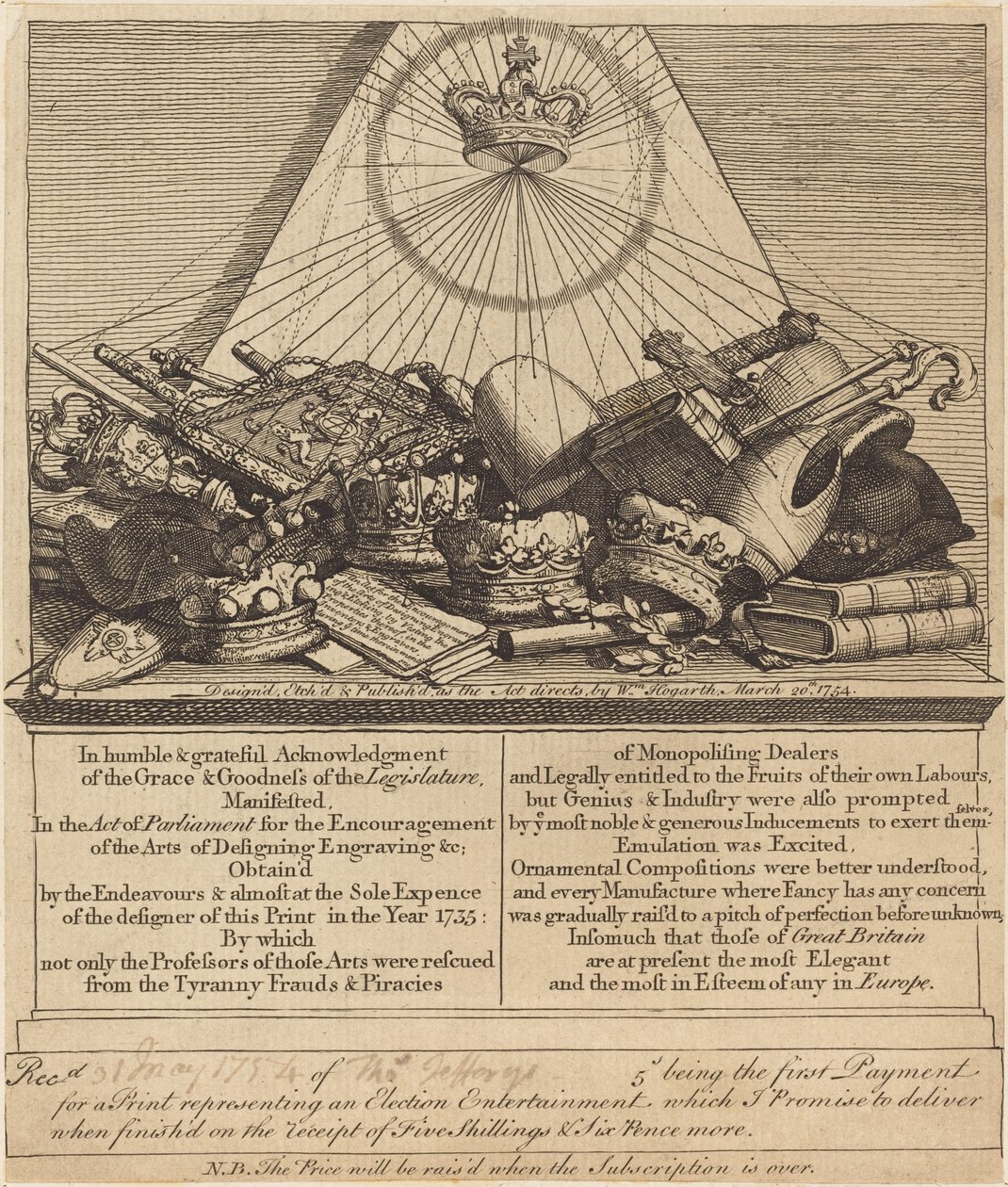 Koronák, gércek, buzogányok stb. alkotó: William Hogarth