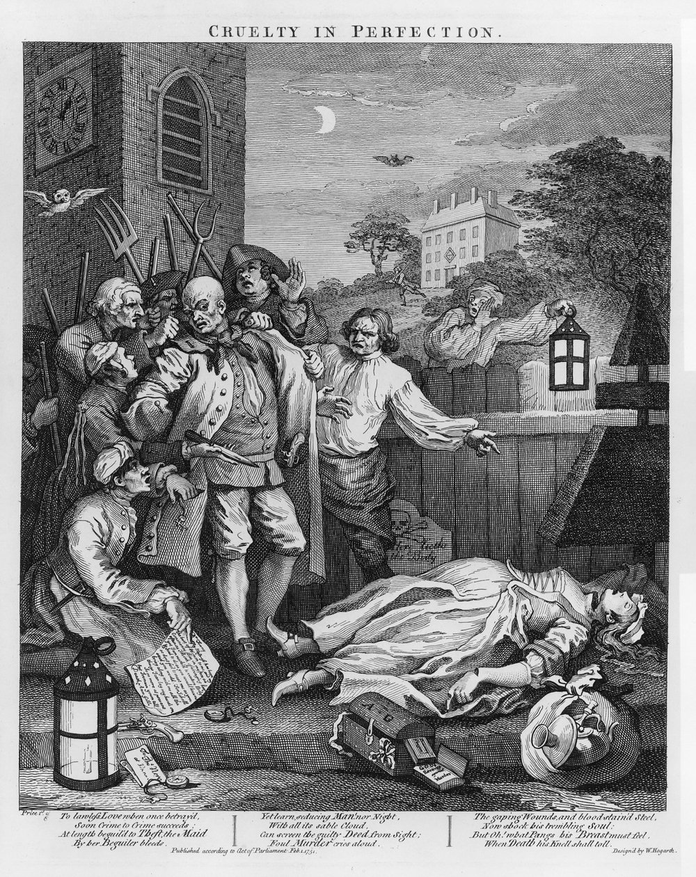 Kegyetlenség a tökéletességben, A kegyetlenség négy szakaszából, 1751 alkotó: William Hogarth