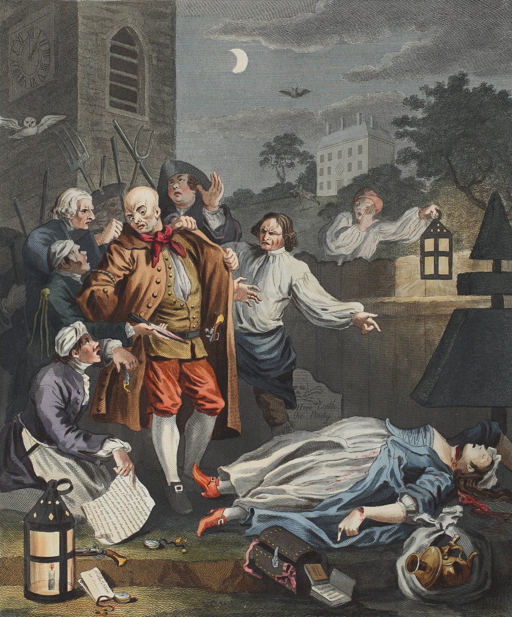 Cruelty in Perfection, a "The Four Stages of Cruelty", illusztráció a "Hogarth Restored: The Whole Works of the híres William Hogarth, újrametszett Thomas Cook", pub. 1812 (kézzel színezett metszet) alkotó: William Hogarth