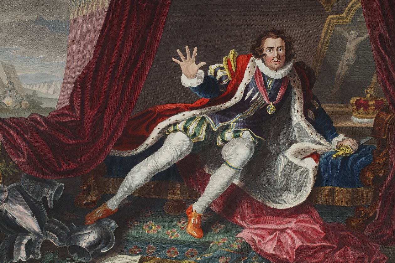 David, mint Richard III, illusztráció a „Hogarth Restored: The Whole Works of the híres William Hogarth, re-graves by Thomas Cook”, pub. 1812 (kézzel színezett metszet) alkotó: William Hogarth