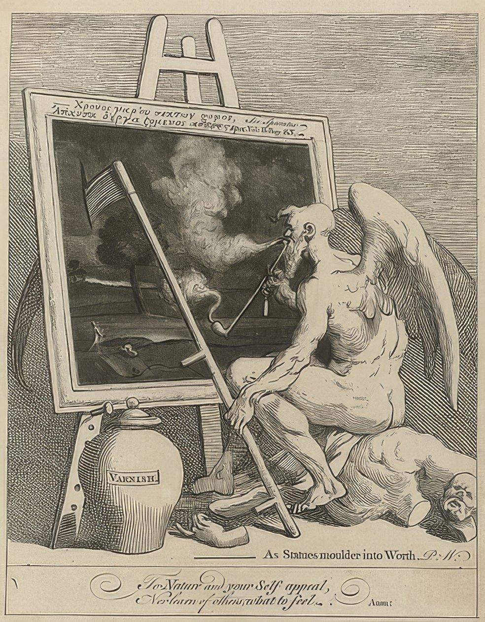 Az idő istene elszív egy festményt (Time Smoking a Picture). 1761 alkotó: William Hogarth
