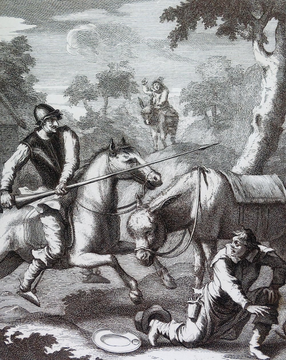 Don Quijote megragadja a borbély pálcáját Mambrino sisakjáért alkotó: William Hogarth