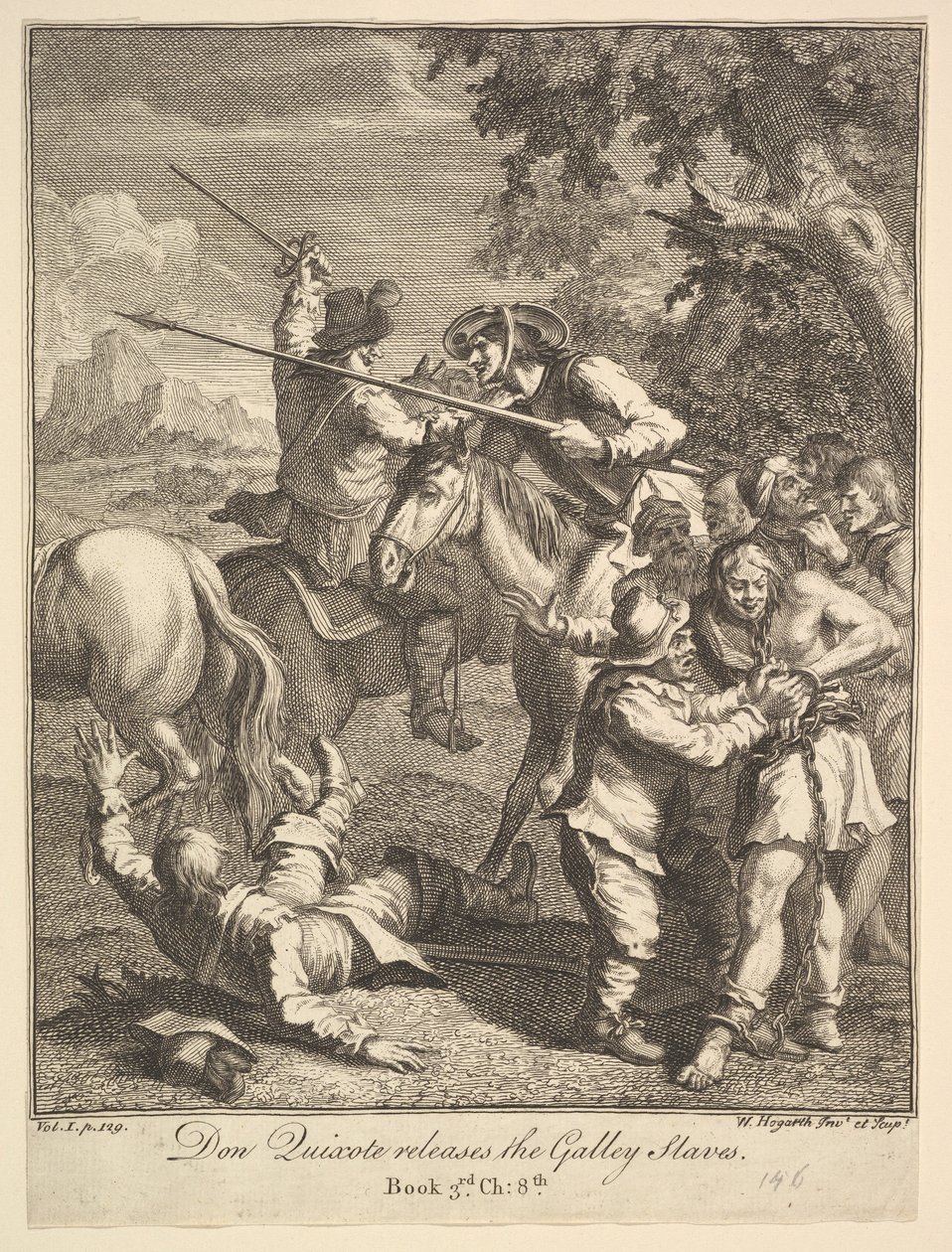 A Don Quijote kiadja a Galley Slaves Six Illustrations című művét Don Quijote számára, 1756-ban vagy azután. alkotó: William Hogarth