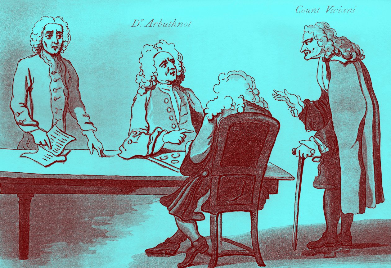 Dr. Arbuthnot és Viviani gróf Button kávéházában alkotó: William Hogarth
