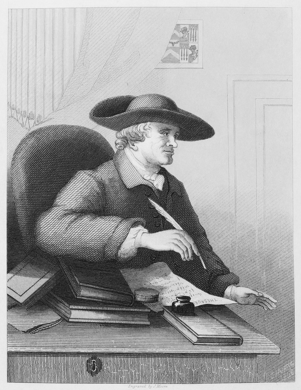 Dr. Thomas Morell, a tudós és nyomdász Librettistaként ismert, és William Hogarth után a legrészletesebb beszámolót írta J Moore Handel Gravinggel való együttműködéséről. alkotó: William Hogarth