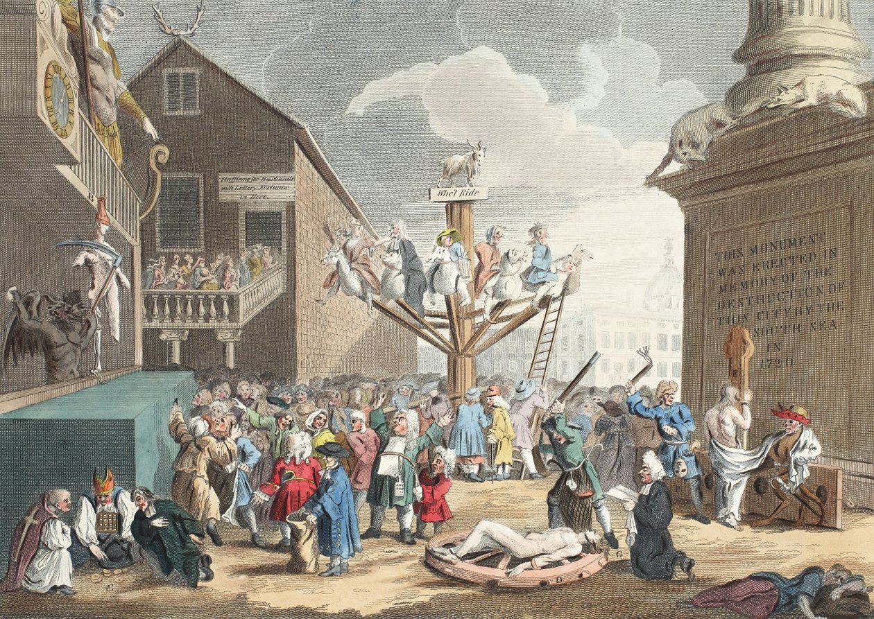 A Déli-tenger emblematikus lenyomata, illusztráció a „Hogarth Restored: The Whole Works of the híres William Hogarth, újrametszett Thomas Cook” című kocsmából. 1812 (kézzel színezett metszet) alkotó: William Hogarth