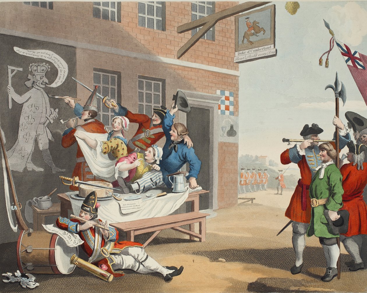 Anglia, illusztráció a „Hogarth Restored: The Whole Works of the híres William Hogarth, re-graves by Thomas Cook”, pub. 1812 (kézzel színezett metszet) alkotó: William Hogarth