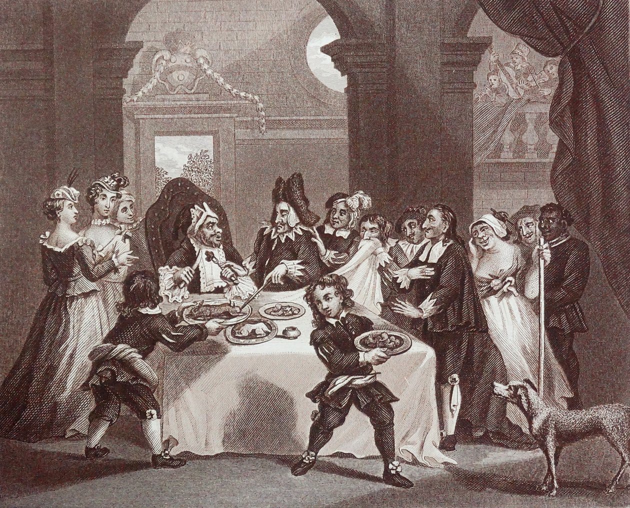 William Hogarth "Sanchót éheztette orvosa" című metszet alkotó: William Hogarth