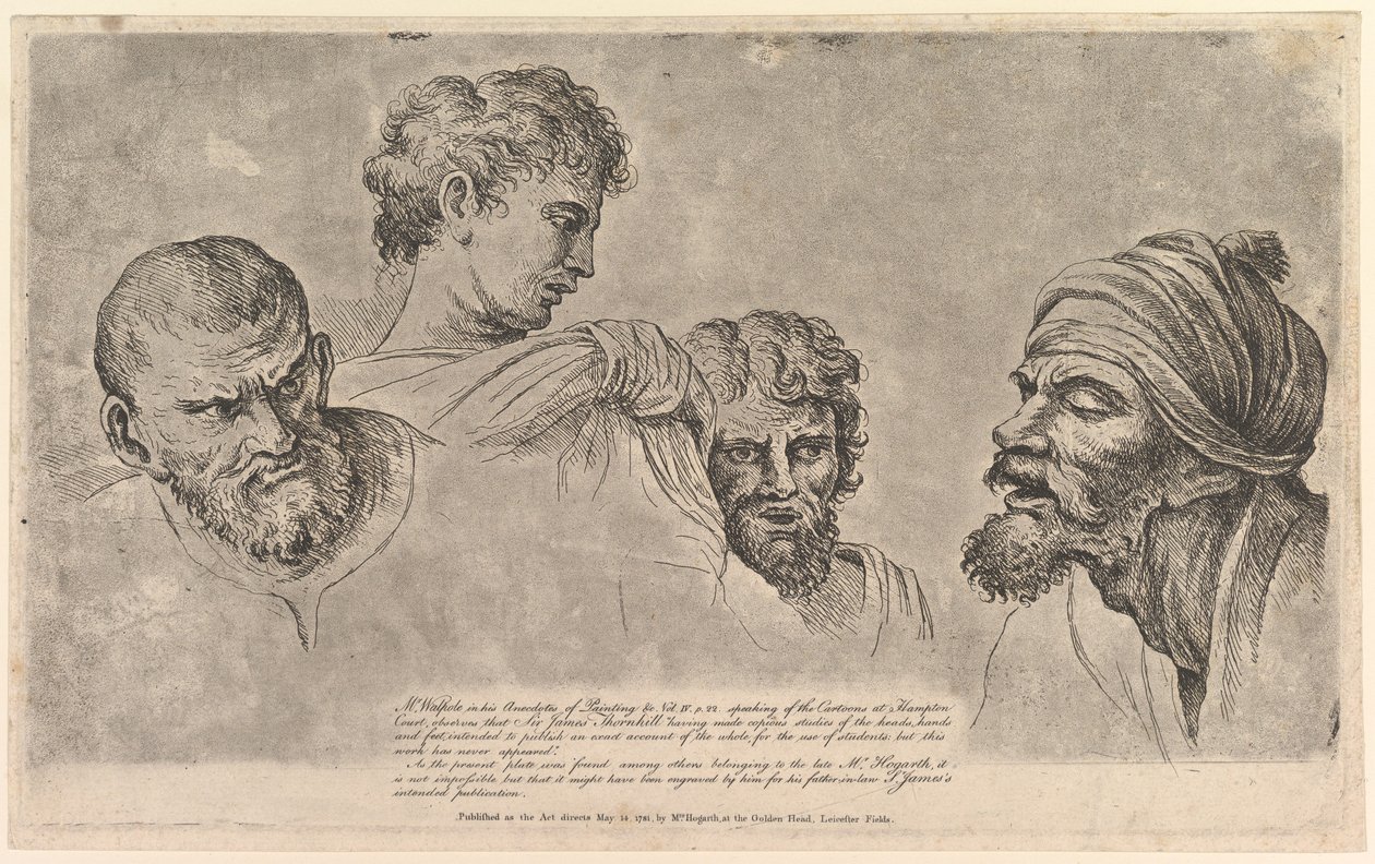 Four Heads from the Raphael Cartoons, Hampton Court, 1781. május 14. alkotó: William Hogarth
